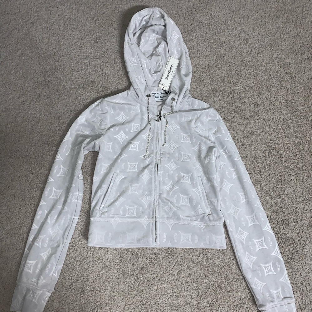 Juicy couture embossed zip up hoodie w/ rhinestone drawstrings